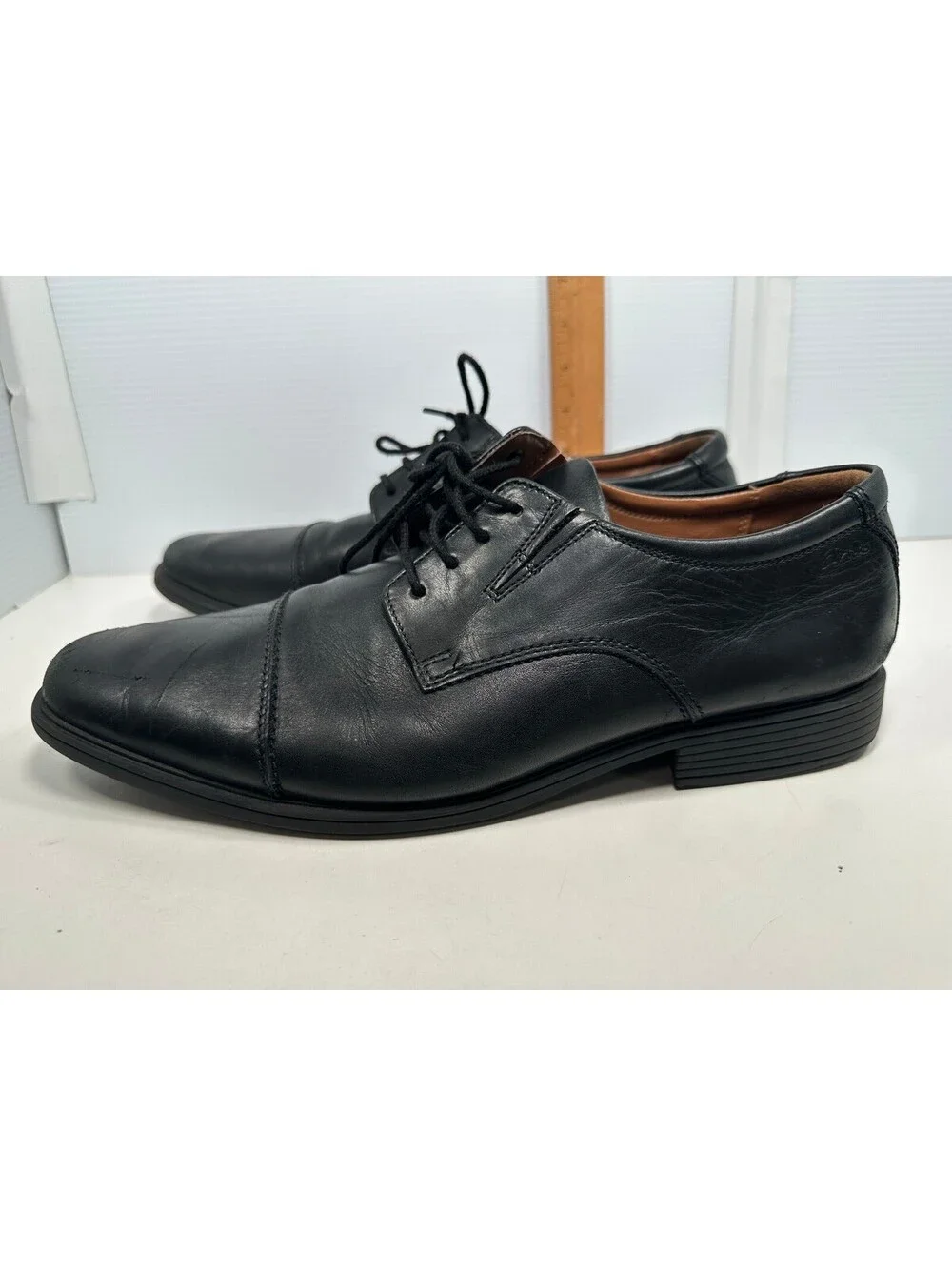 Clarks Collection Tilden Mens Black Leather Cap Toe LaceUp Oxfords 10.5 M